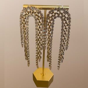NEW (Gold)  I. N. C Crystal & Chain Looped Statement Earrings